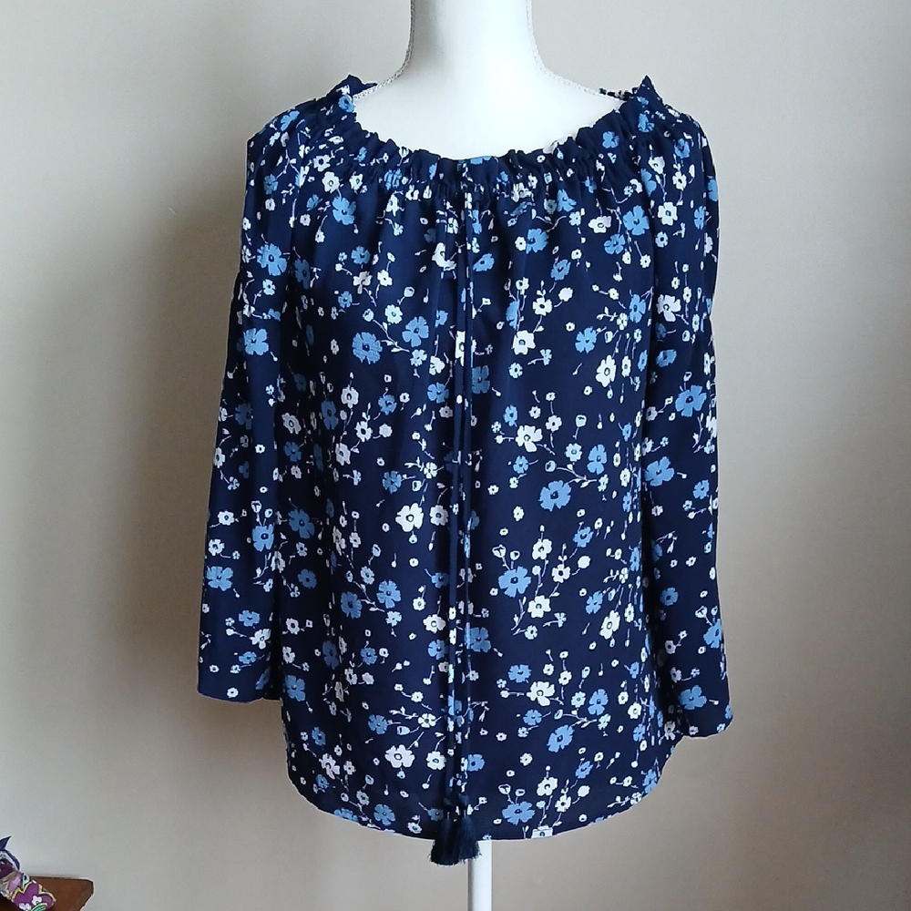 Michael Kors Collection Blue Ruffled Blouse with Relaxed Fit